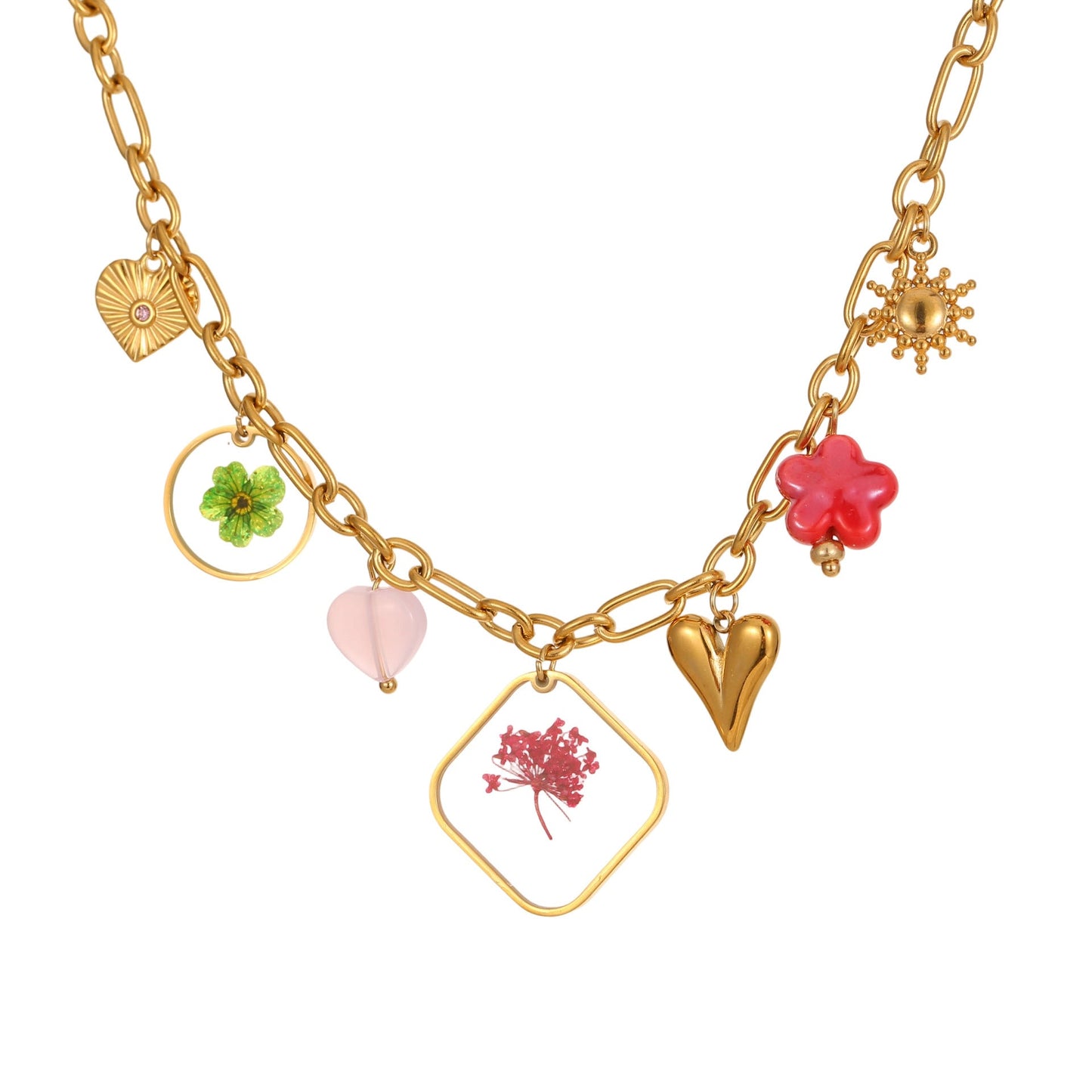 Tarnish-Free Stainless Steel Epoxy Flower Pendant Necklace | European Fashion Resin Floral Jewelry LONDYN UPBRINGING