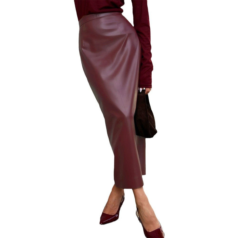 Ankela Red High-Slit Sheath Skirt - Slim Fit, Midi Length, Stretchy Work & Party Wear LONDYN UPBRINGING