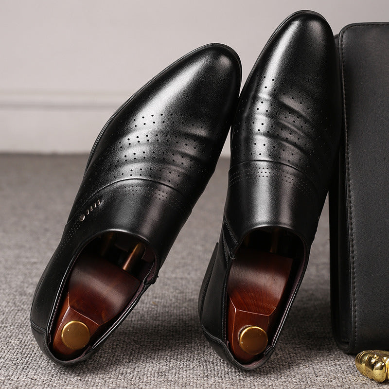 Men’s Casual Pointed Toe Leather Shoes – Slip-On Fashion Loafers with Low Heel LONDYN UPBRINGING