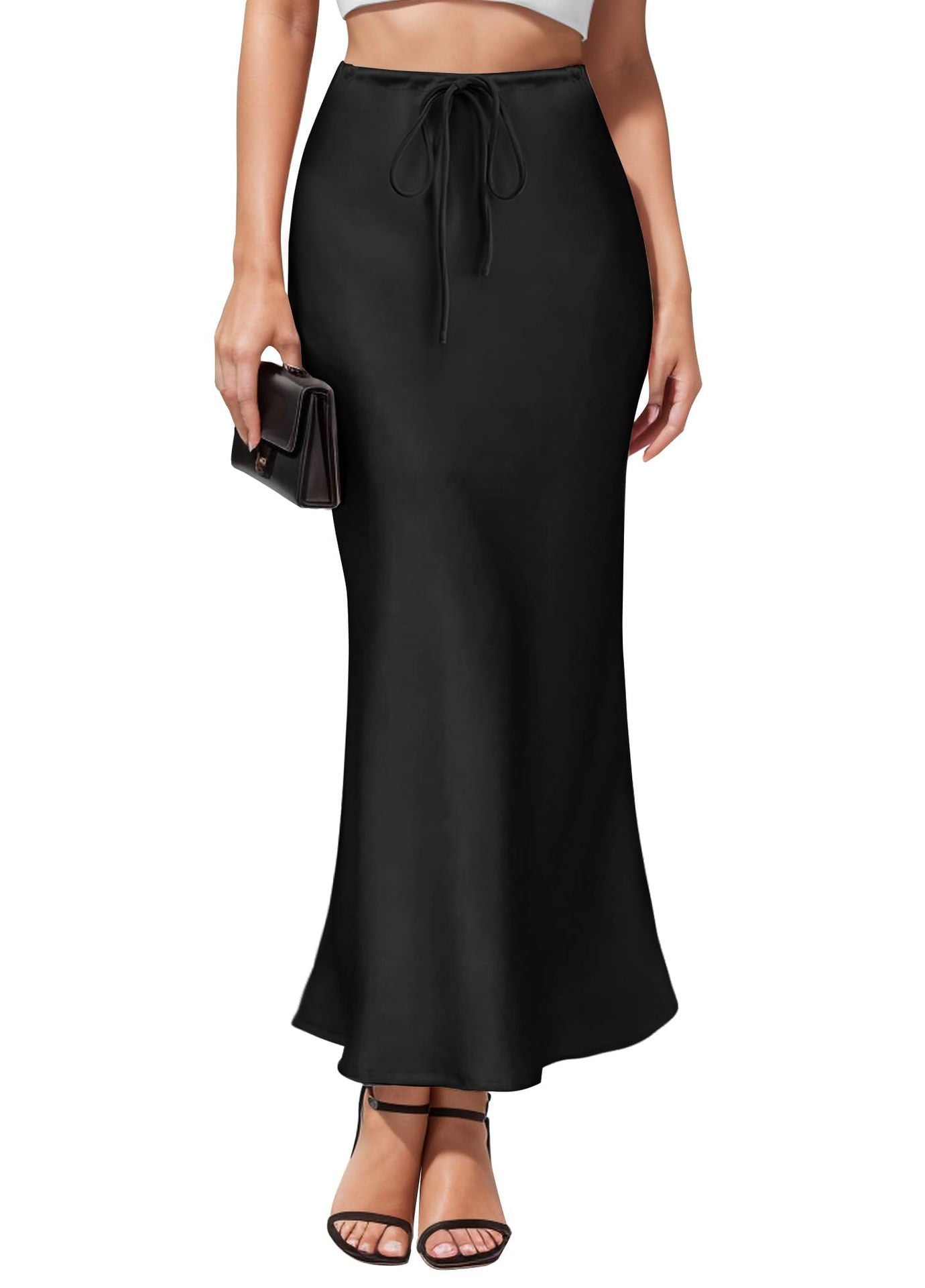 Elegant Acetate Satin Irregular Hem Skirt - Intellectual High-Waist Midi Design LONDYN UPBRINGING