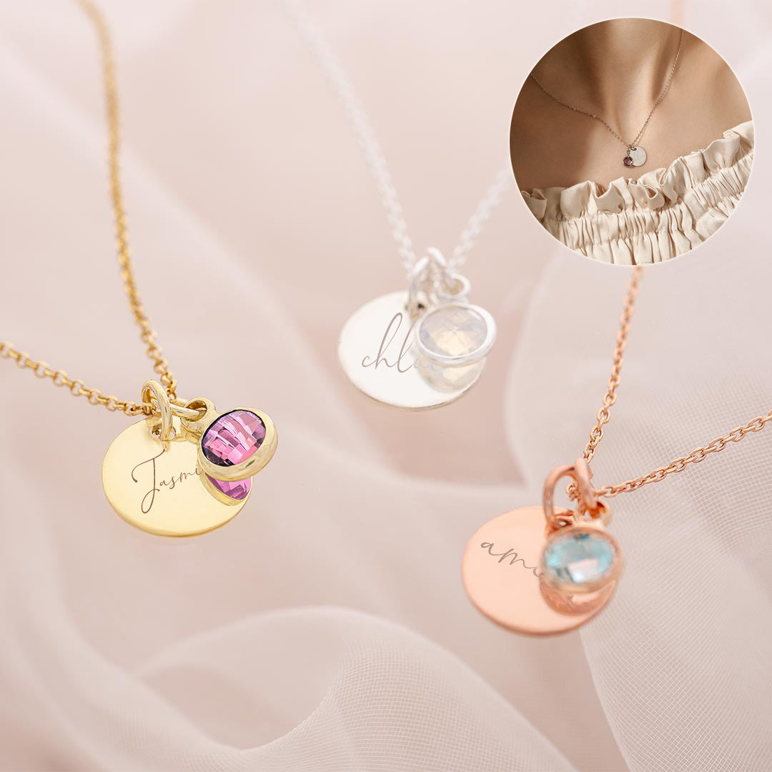 Personalized Birthstone Name Necklace | Custom Engraved Stackable Jewelry Gift LONDYN UPBRINGING
