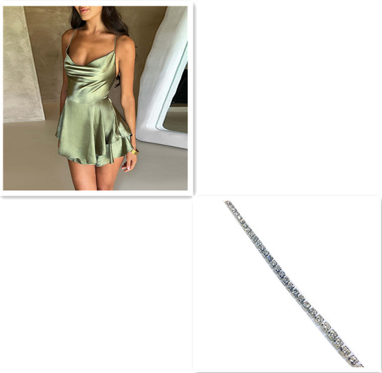Sexy Suspender Satin Dress for Women | Elegant Slim Strap Backless Lace-Up A-Line LONDYN UPBRINGING