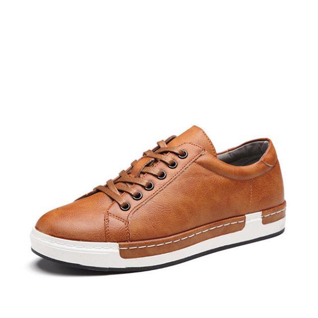 Men’s Brown Leather Casual Sneakers – Stylish Low-Top Lace-Up Shoes for Everyday Comfort & Durability LONDYN UPBRINGING