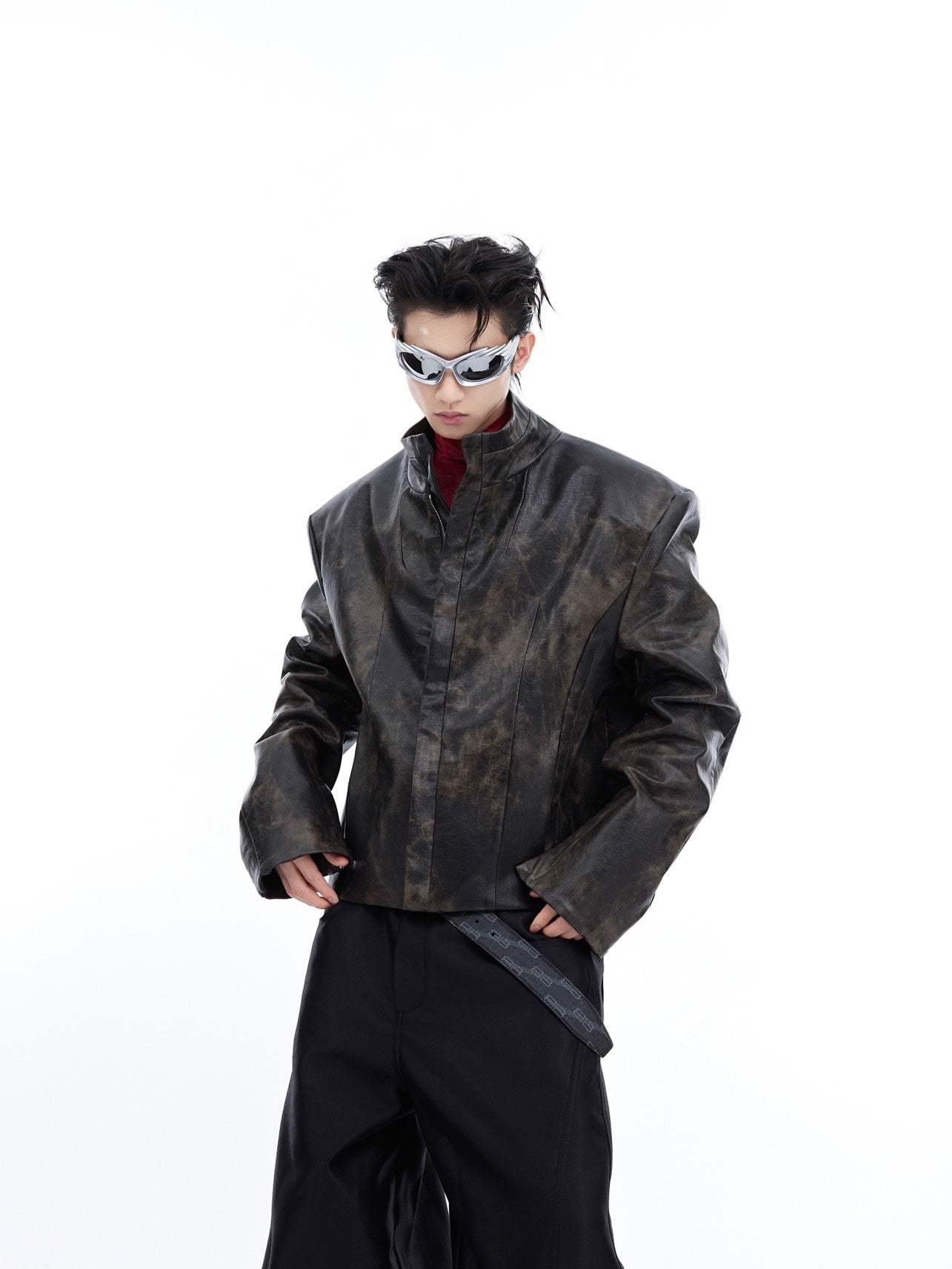 Men’s Short Motorcycle Coat – Stand Collar Biker Jacket for Stylish & Rugged Look LONDYN UPBRINGING