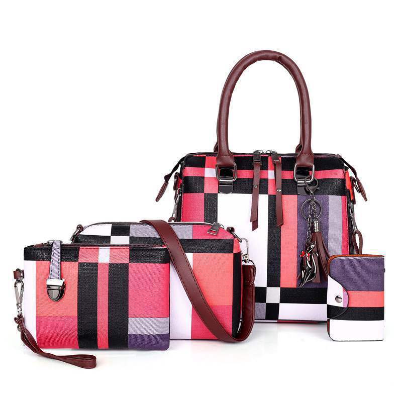 4-in-1 Luxury Plaid Handbag Set for Women – Designer Tote, Crossbody, Shoulder & Clutch Bags LONDYN UPBRINGING
