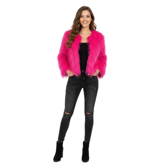Plus Size Colorful Boho Faux Fur Coat - Women's Shaggy Winter Jacket LONDYN UPBRINGING
