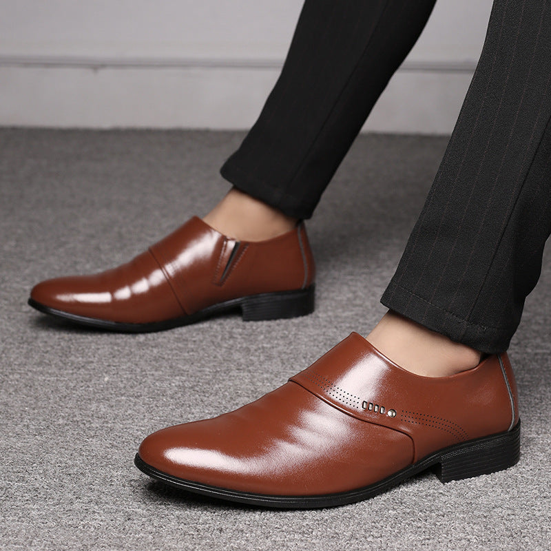 Men’s Casual Pointed Toe Leather Shoes – Slip-On Fashion Loafers with Low Heel LONDYN UPBRINGING