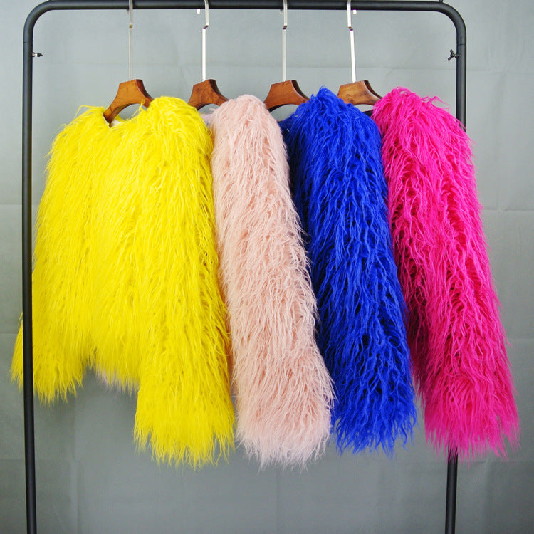 Plus Size Colorful Boho Faux Fur Coat - Women's Shaggy Winter Jacket LONDYN UPBRINGING