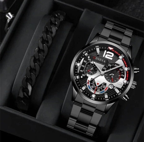 2PCS Men’s Quartz Watch & Bracelet Set – Steel Strip Fashion Business Watches, Perfect Valentine’s Gift LONDYN UPBRINGING