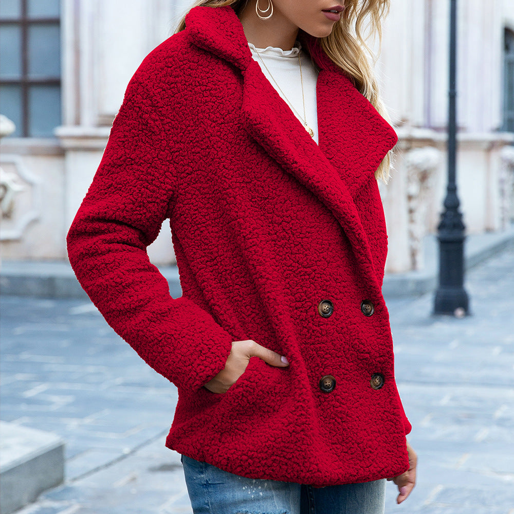 Women's Fluffy Fleece Button-Up Coat – Loose Lapel Winter Cardigan Jacket LONDYN UPBRINGING