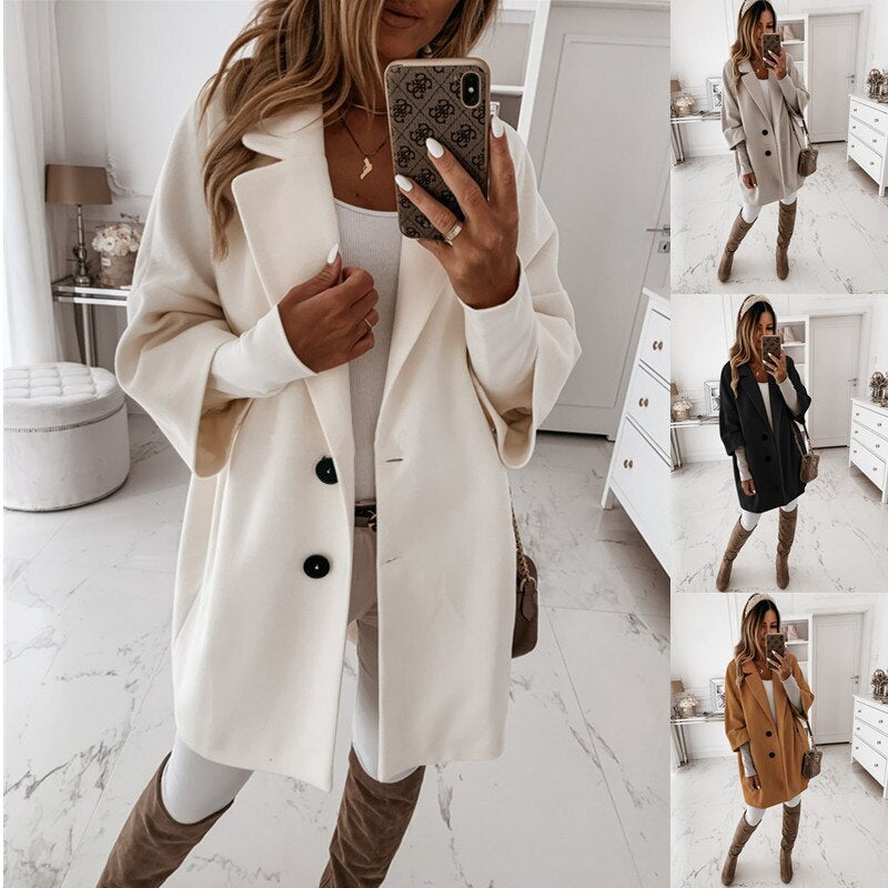Plus Size Women's Long Wool Coat 2XL - Elegant Khaki Vintage Winter Jacket LONDYN UPBRINGING