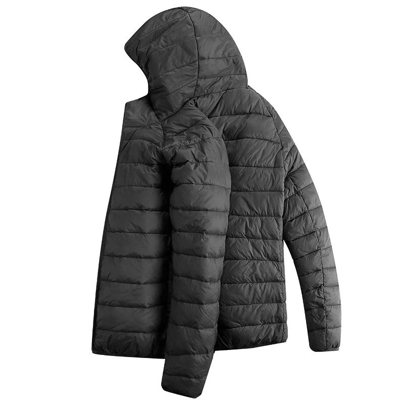Men’s Lightweight Hooded Winter Jacket – Warm Solid Color Zipper Coat for Fashionable & Portable Outerwear LONDYN UPBRINGING