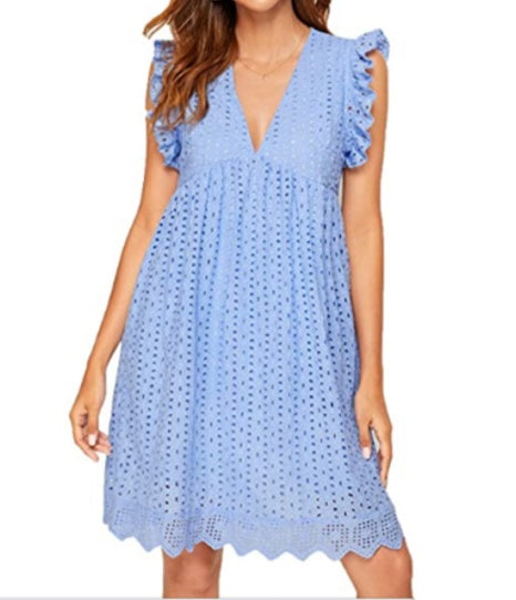 Sleeveless V-Neck Jacquard Dress with Pockets - Summer Beach Cutout Style LONDYN UPBRINGING
