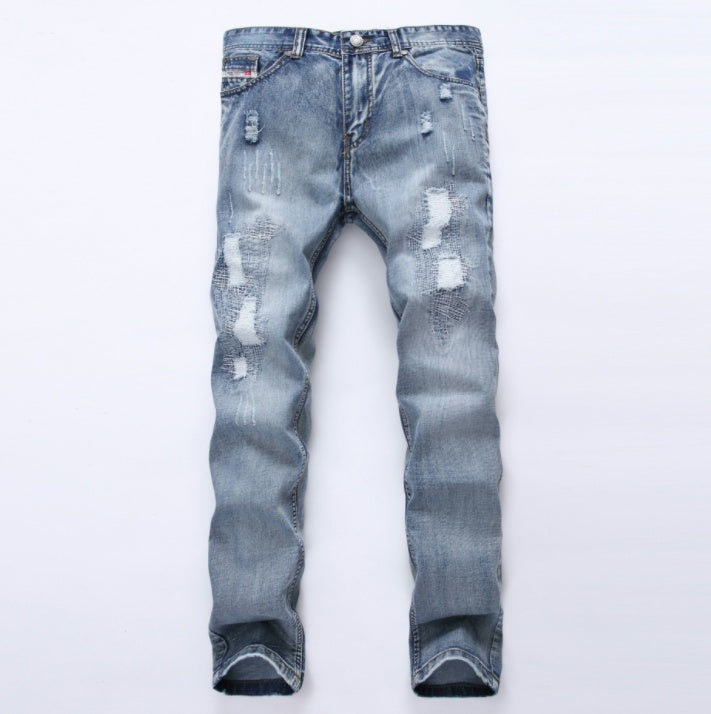 MCCKLE Men’s Ripped Jeans – Slim Fit Distressed Denim Pants in Light Blue LONDYN UPBRINGING