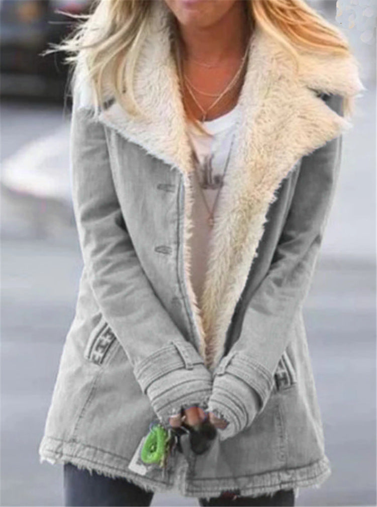 Women's Plus Size Warm Plush Coat - Button Lapel Composite Jacket LONDYN UPBRINGING