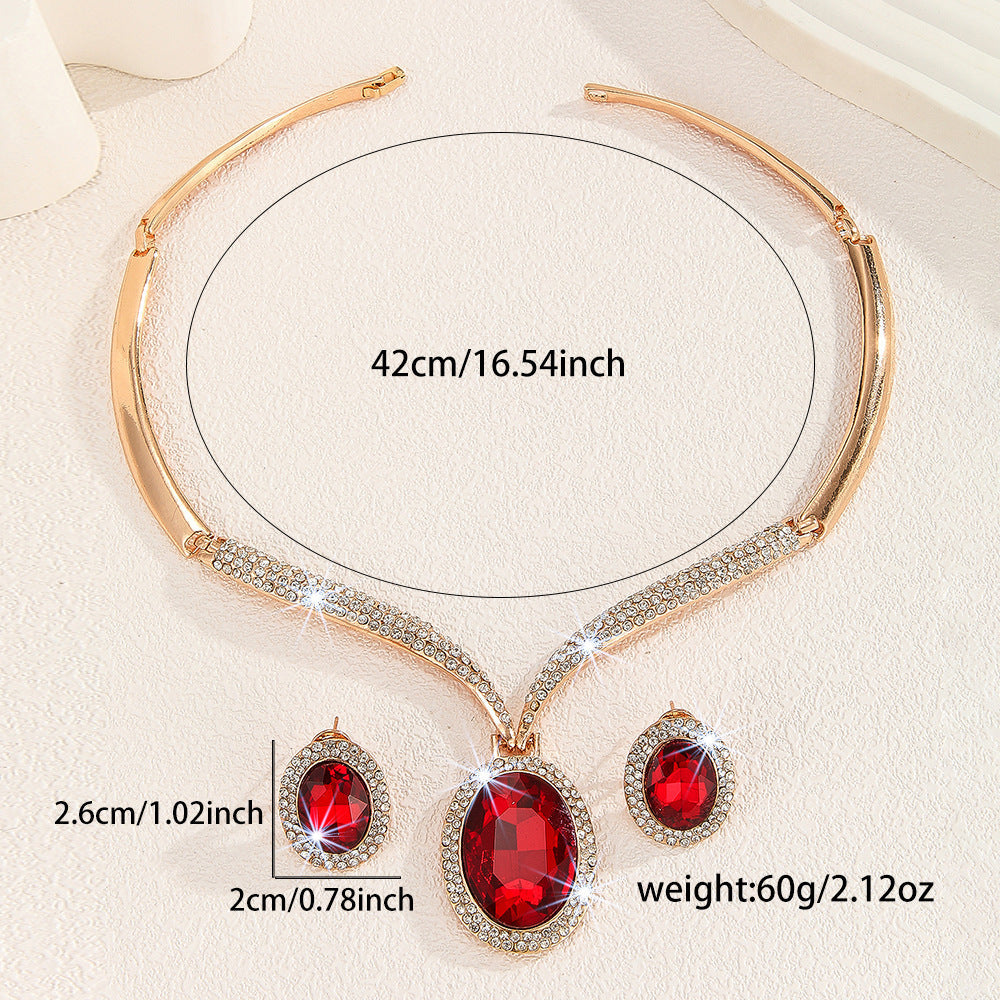 Ruby Red Crystal & Gold Rhinestone Necklace and Earrings Bridal Set LONDYN UPBRINGING