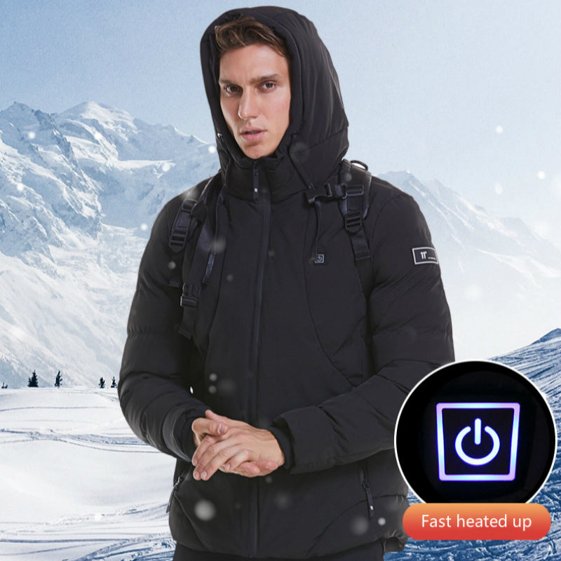 Unisex USB Heated Down Jacket – Smart Electric Cotton Coat with Hood for Winter Outdoor, Hiking & Ski Wear (Up to 7XL) LONDYN UPBRINGING