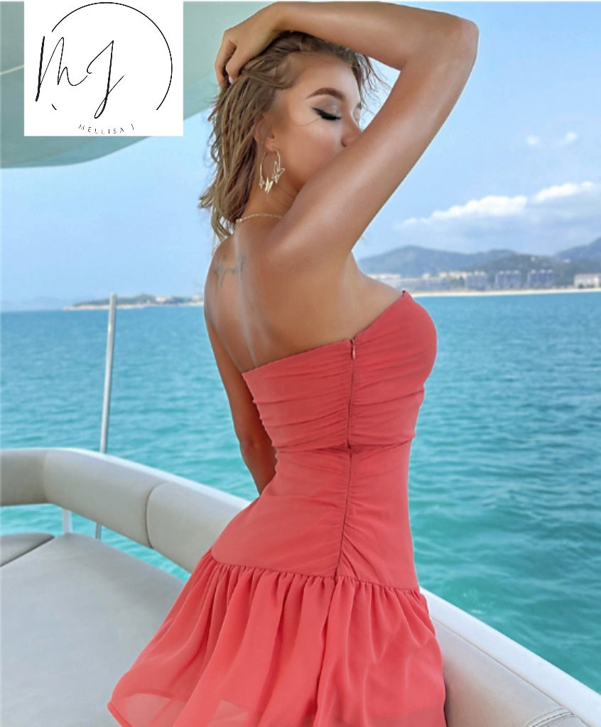 Off Shoulder Cut-Out Ruffle Pink Dresses LONDYN UPBRINGING