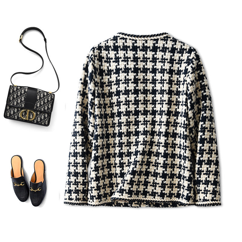 Women's Houndstooth Tweed Jacket – "Small Fragrance" Cropped Elegant Coat LONDYN UPBRINGING
