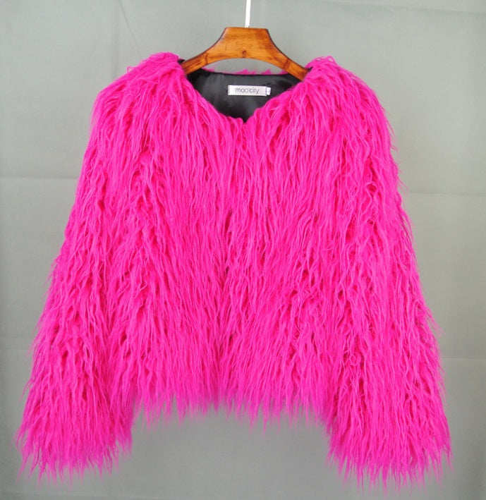 Plus Size Colorful Boho Faux Fur Coat - Women's Shaggy Winter Jacket LONDYN UPBRINGING