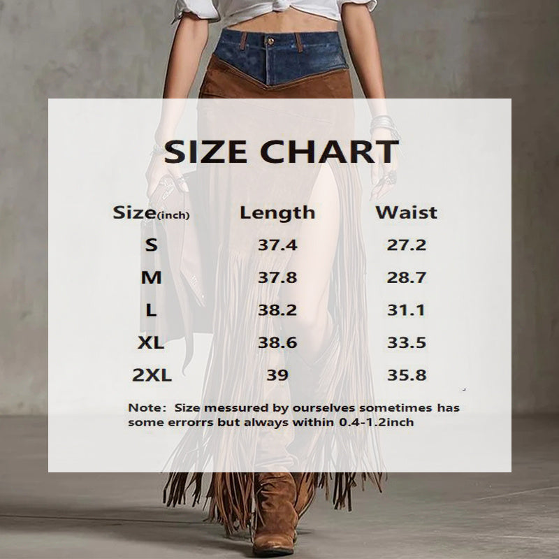 Bohemian Maxi Skirt with Fringe Hem | Women's High Slit Patchwork Western Skirt LONDYN UPBRINGING
