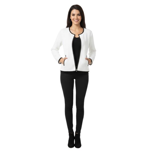 Plus Size White Zip-Up Short Jacket for Women - Lightweight Casual Coat LONDYN UPBRINGING