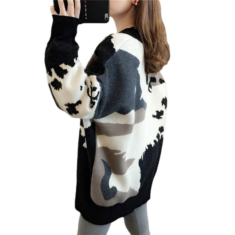 New Korean Style Oversized Cow Print Faux Fur Jacket | Women's 'Lazy' Fit Winter Streetwear Coat LONDYN UPBRINGING