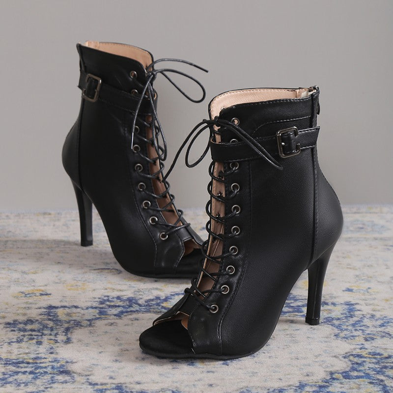 Women's Peep Toe Lace-Up High Heel Sandals | Back Zipper Closure LONDYN UPBRINGING
