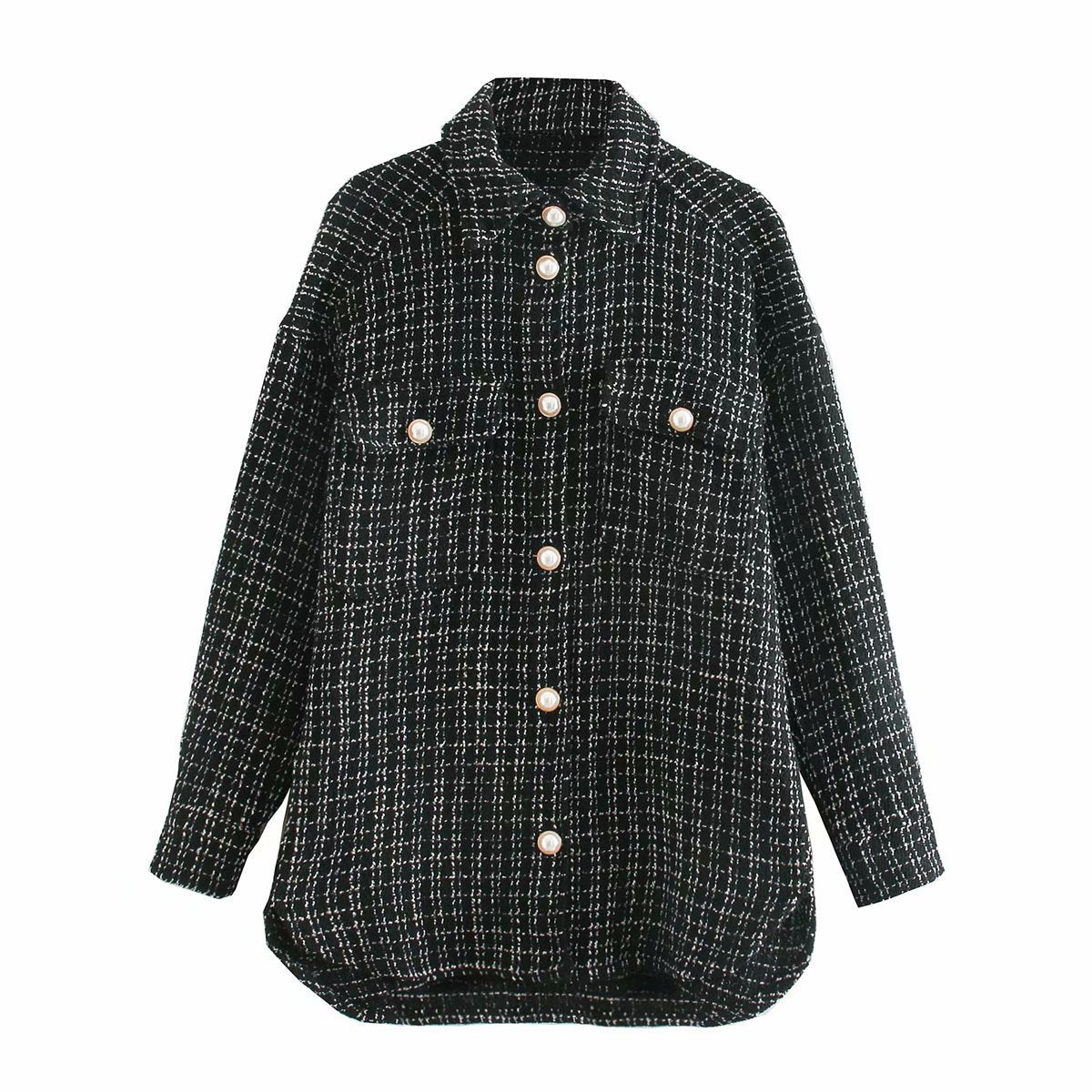 Women's Elegant Plaid Pattern Thick Coat - Pearl Button Autumn/Winter Jacket LONDYN UPBRINGING