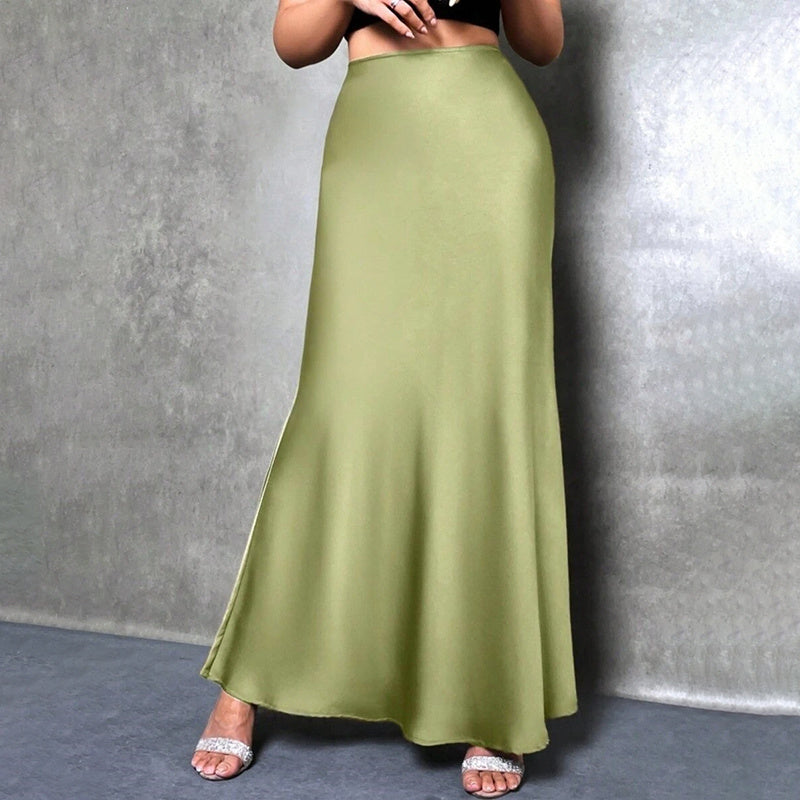 Elegant Satin Flared Midi/Maxi Skirt for Women: High Waist Cocktail & Wedding Guest Attire LONDYN UPBRINGING