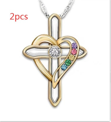 Cross Love Pendant Necklace with Colorful Faux Gemstones | Trendy Alloy Clavicle Chain for Women LONDYN UPBRINGING