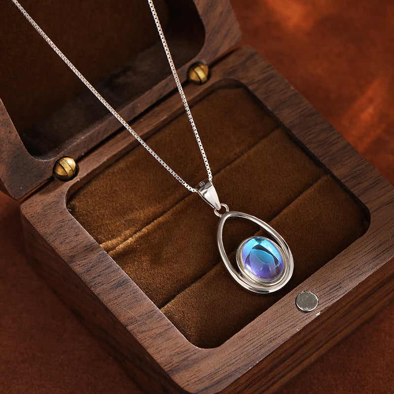 Rainbow Moonstone Pendant Necklace for Women | Genuine 925 Sterling Silver | June Birthstone Jewelry Gift LONDYN UPBRINGING