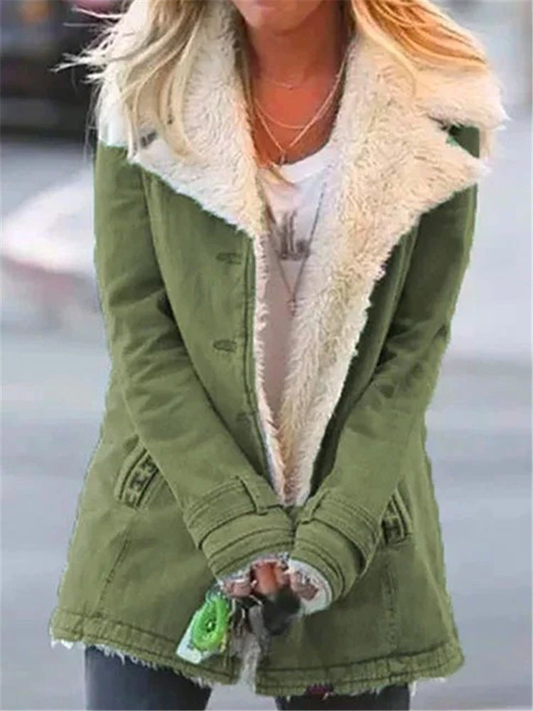 Women's Plus Size Warm Plush Coat - Button Lapel Composite Jacket LONDYN UPBRINGING