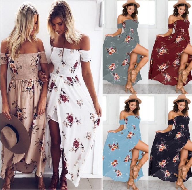 Boho Floral Off-Shoulder Maxi Dress for Women | Summer Beach Vacation Style LONDYN UPBRINGING
