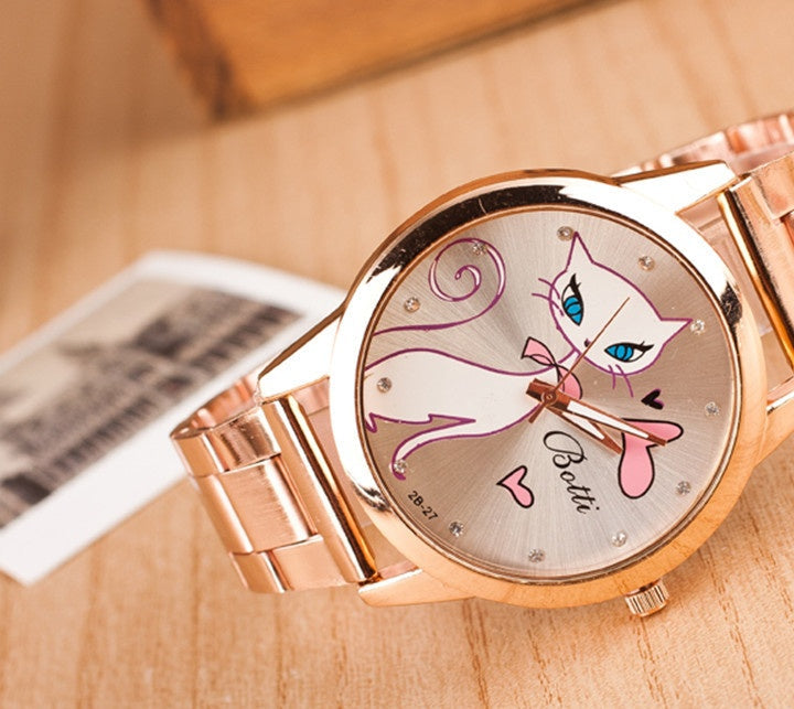 Men’s & Women’s White Cat Quartz Watch – Fashion Alloy Steel Belt Timepiece for Unique & Stylish Wear LONDYN UPBRINGING