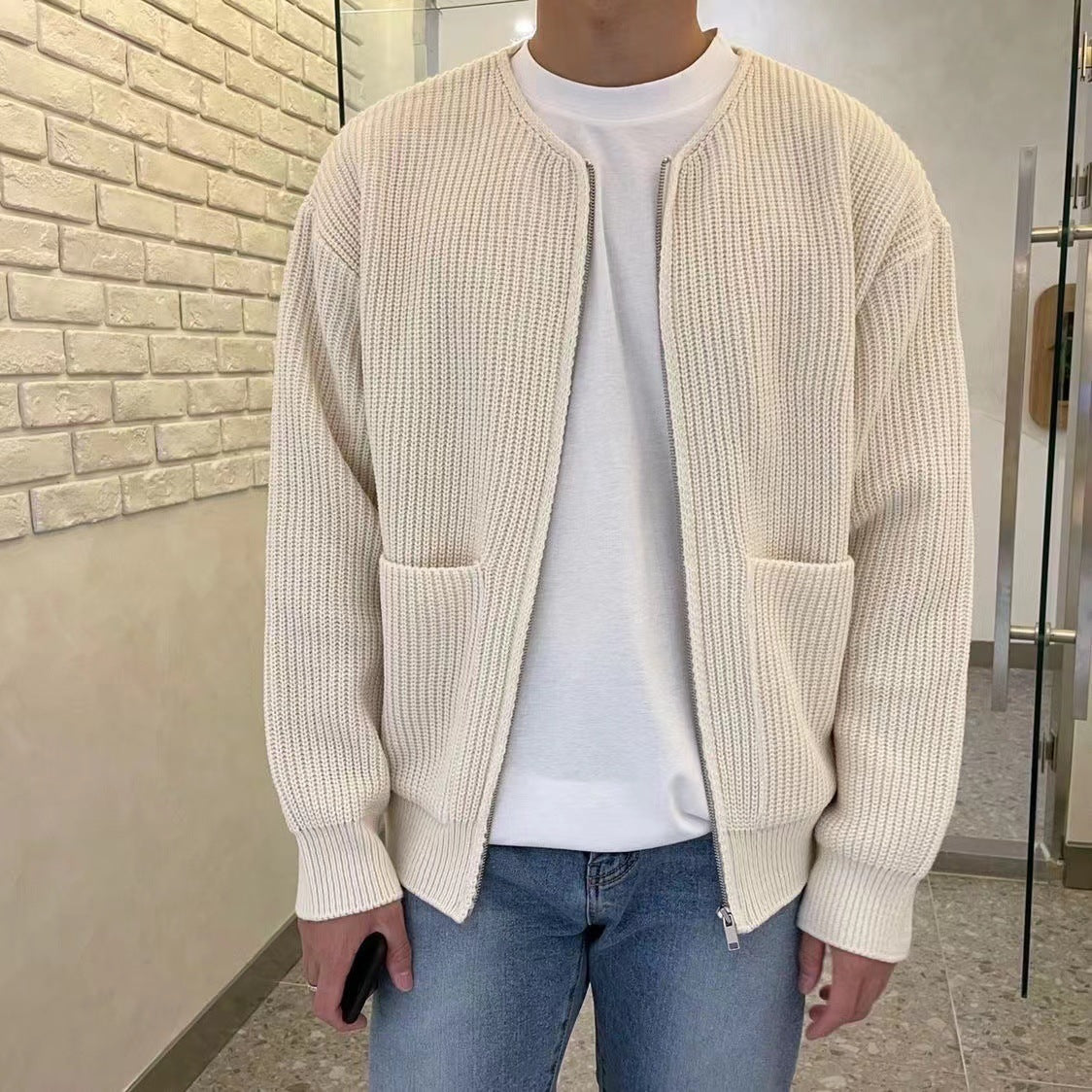 Men's Lined Full-Zip Knit Cardigan Jacket with Pockets - All-Season Comfort LONDYN UPBRINGING