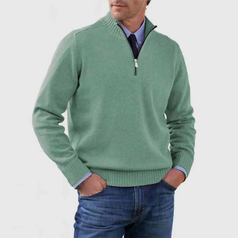 Classic Men's Knit Quarter-Zip Sweater - Solid Color Long Sleeve Stand Collar Top for Winter LONDYN UPBRINGING