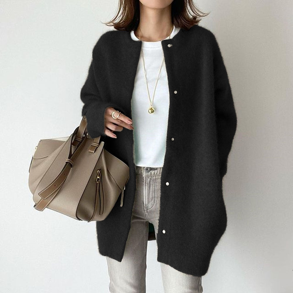 Single-Breasted Knit Cardigan - Women's Solid Color Autumn Sweater Jacket LONDYN UPBRINGING