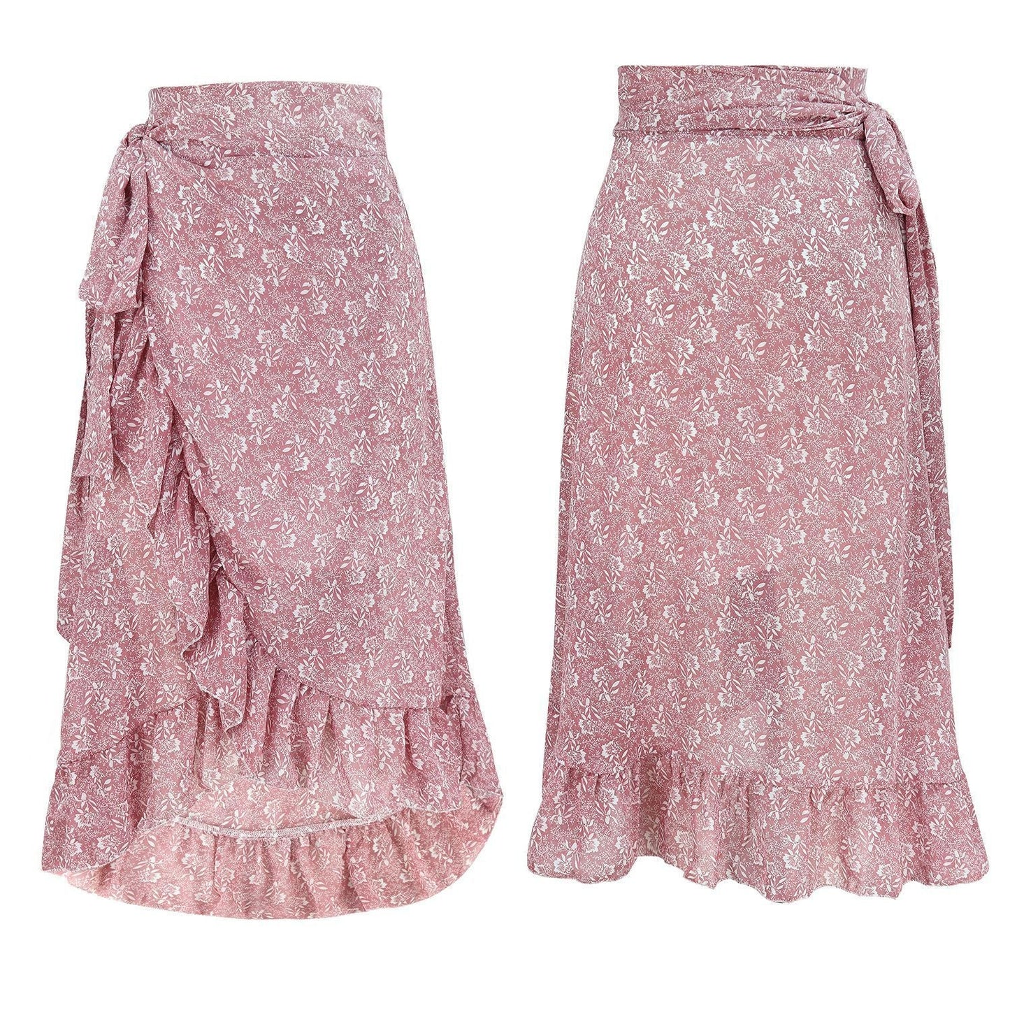 Woman Skirts High Waist Fashion Long Black Knotted Tied Wrap Floral Ruffle Chiffon A-Line Split Skirt Spring Summer Clothes LONDYN UPBRINGING