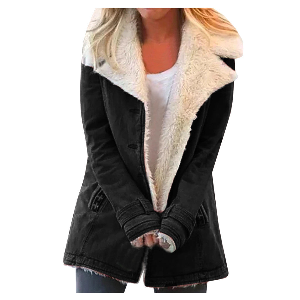 Women's Plus Size Warm Plush Coat - Button Lapel Composite Jacket LONDYN UPBRINGING