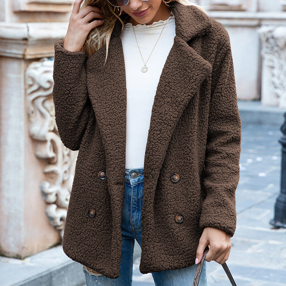Women's Fluffy Fleece Button-Up Coat – Loose Lapel Winter Cardigan Jacket LONDYN UPBRINGING