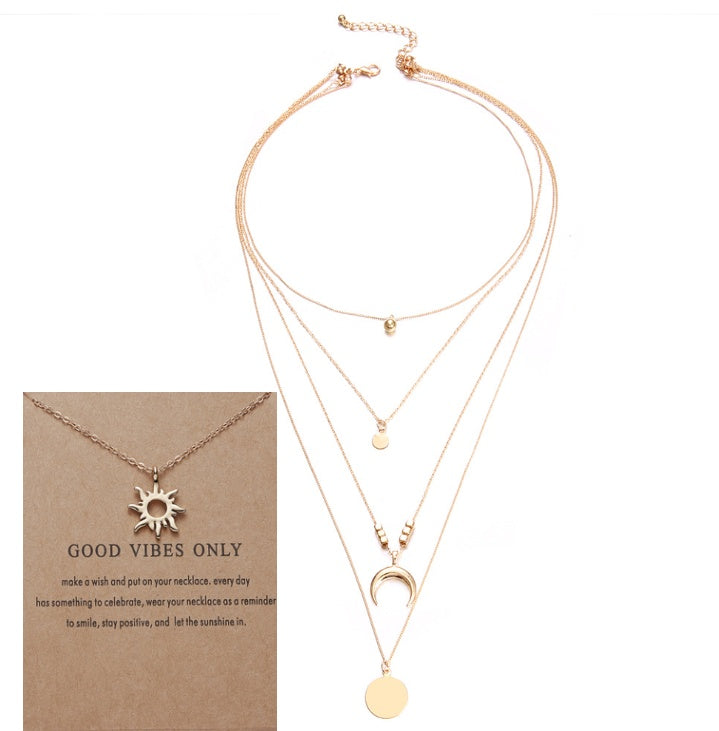 Multi-layer Moon Pendant Necklaces for Women Bohemian Wafer Elegant Necklace LONDYN UPBRINGING