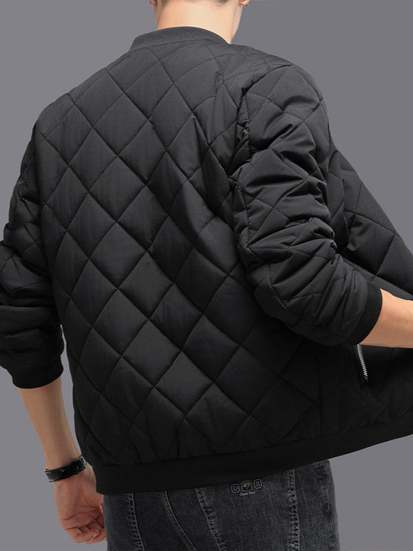 Men’s Rhombic-Stitched Cotton Baseball Jacket – Thickened Winter Coat for Casual & Stylish Outerwear LONDYN UPBRINGING