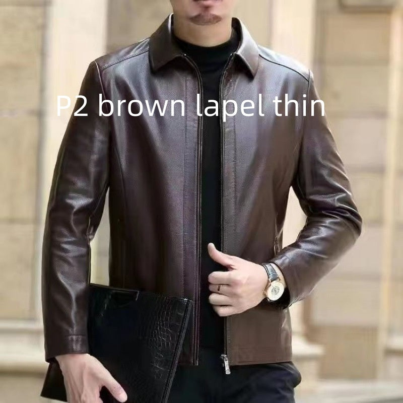 Men’s Leather Jacket – Fleece-Lined Stand Collar Coat for Middle-Aged Style & Winter Warmth LONDYN UPBRINGING