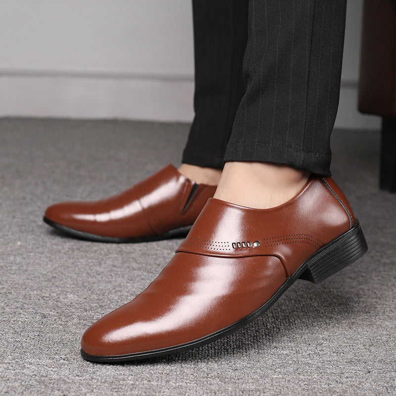 Men’s Casual Pointed Toe Leather Shoes – Slip-On Fashion Loafers with Low Heel LONDYN UPBRINGING