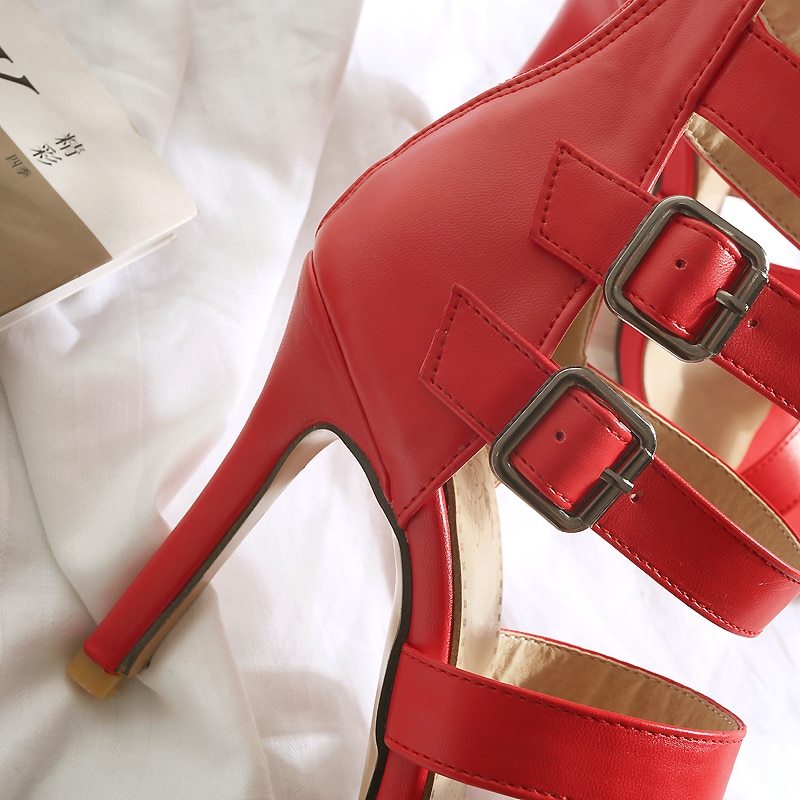 Women's British Style High Tube Sandals: Sexy Roman Gladiator Belt Buckle Stiletto Boots LONDYN UPBRINGING