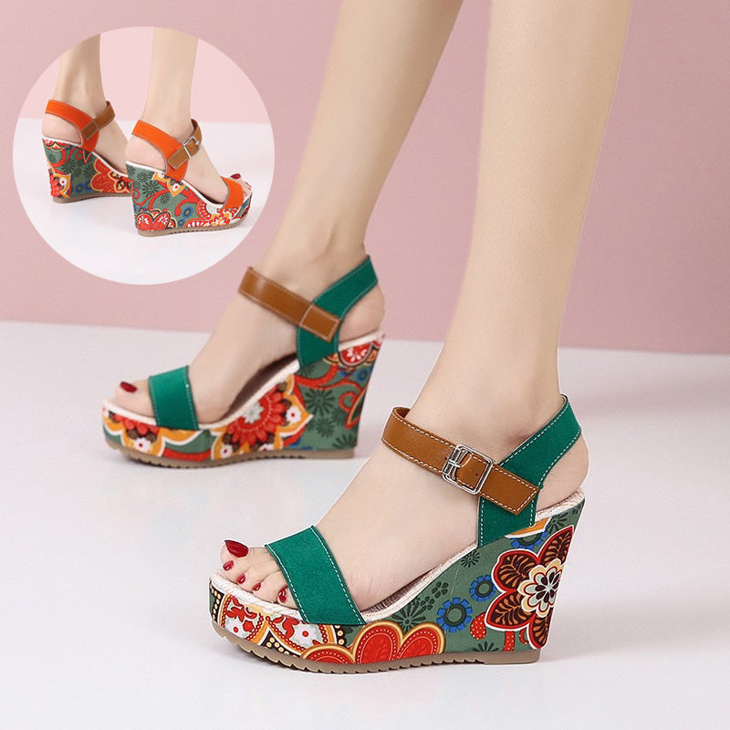 Embroidered Flower Wedge Sandals | Women's Summer Platform Buckle Shoes LONDYN UPBRINGING