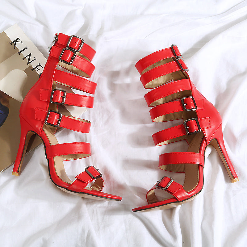 Women's British Style High Tube Sandals: Sexy Roman Gladiator Belt Buckle Stiletto Boots LONDYN UPBRINGING