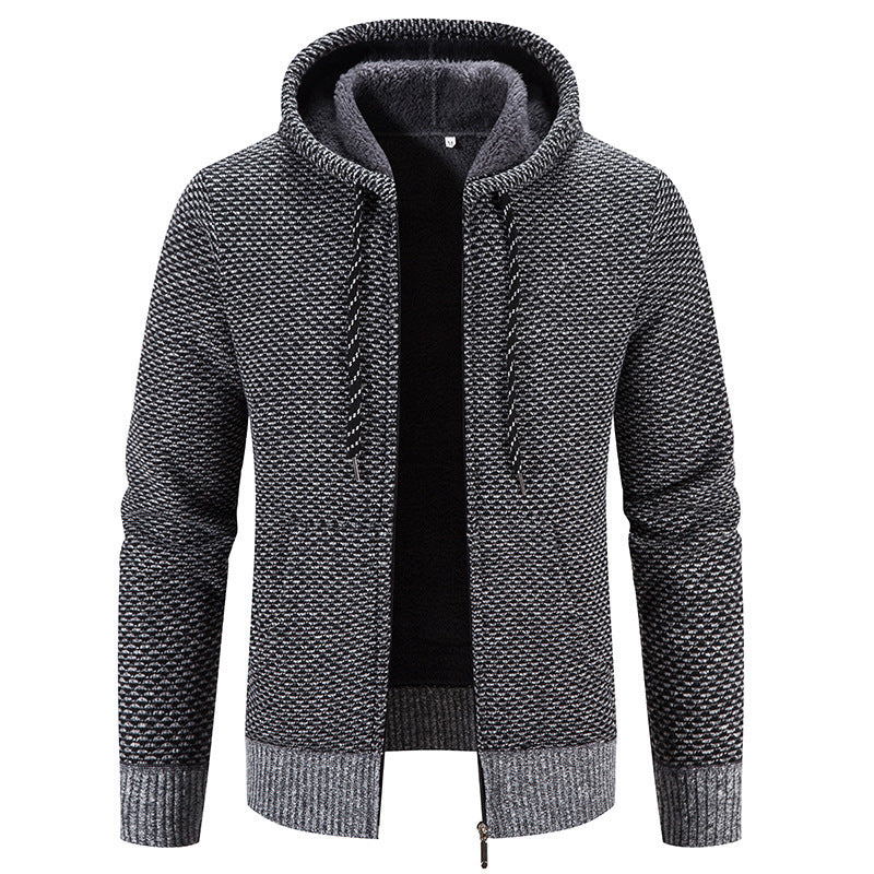 Men’s Winter Plush Hoodie Coat – Thick Warm Zipper Jacket with Drawstring Hood for Cozy Casual Daily Wear LONDYN UPBRINGING