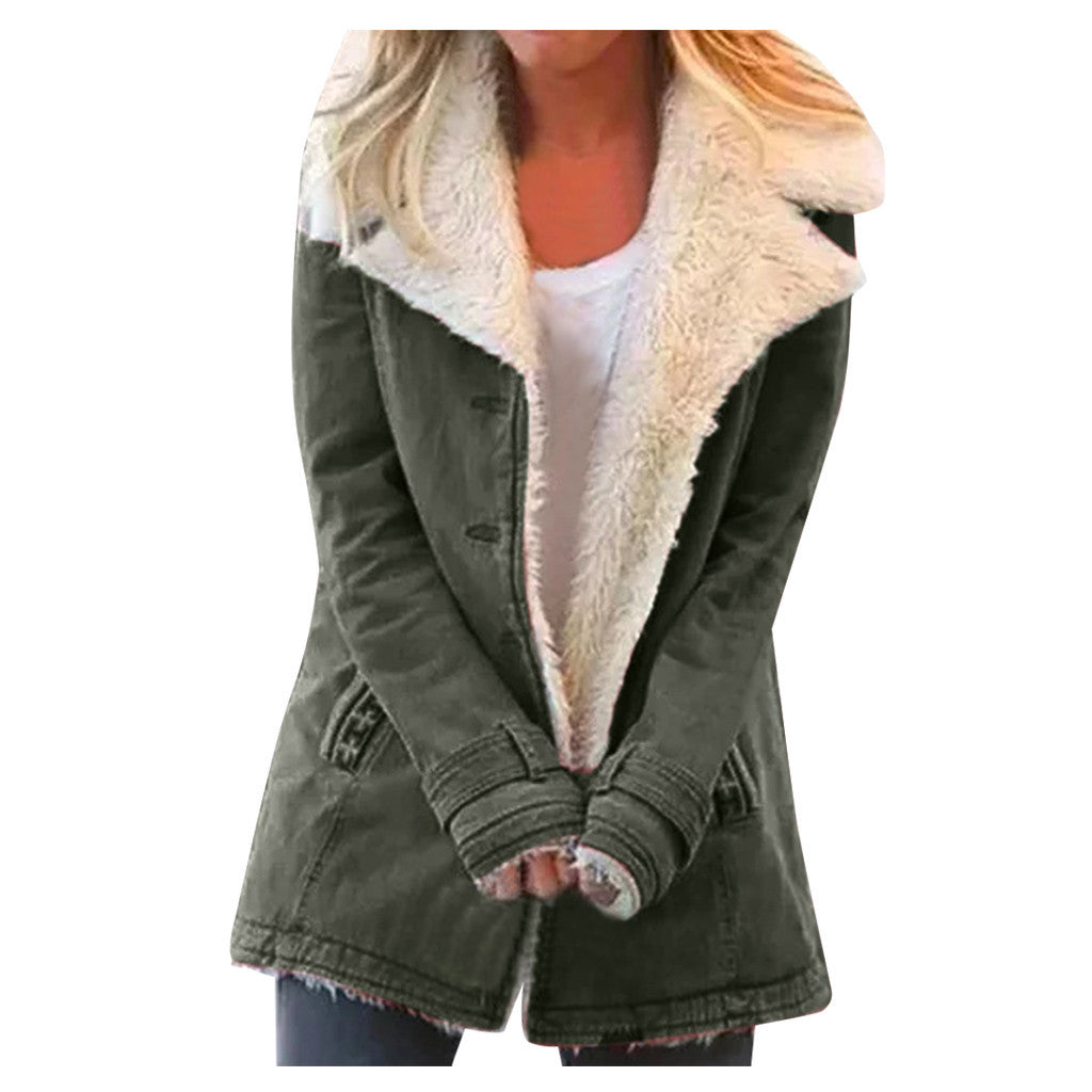 Women's Plus Size Warm Plush Coat - Button Lapel Composite Jacket LONDYN UPBRINGING